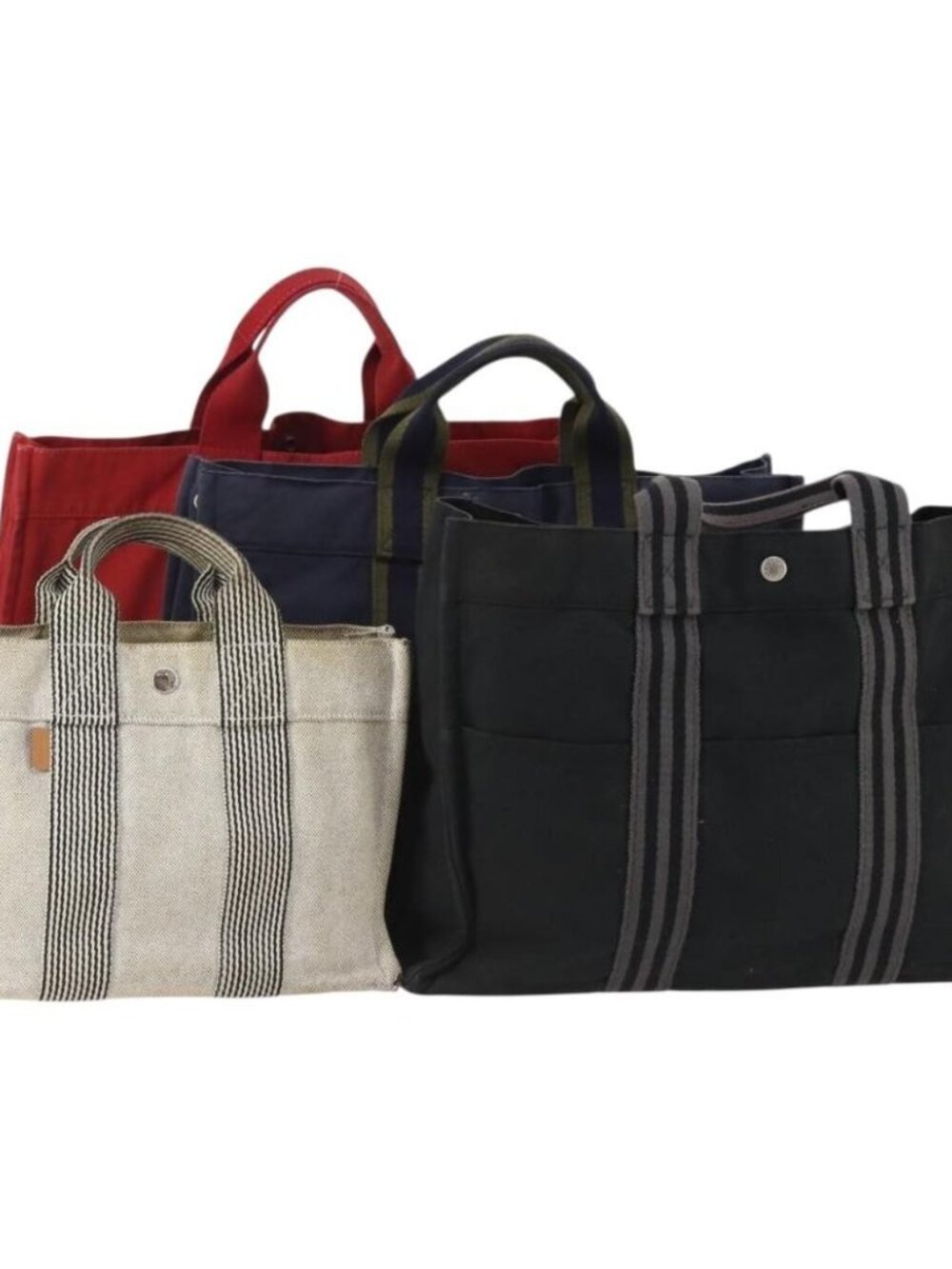 HERMES Fourre Tout Hand Bag Cotton 4 Set White Black Red Auth 176443